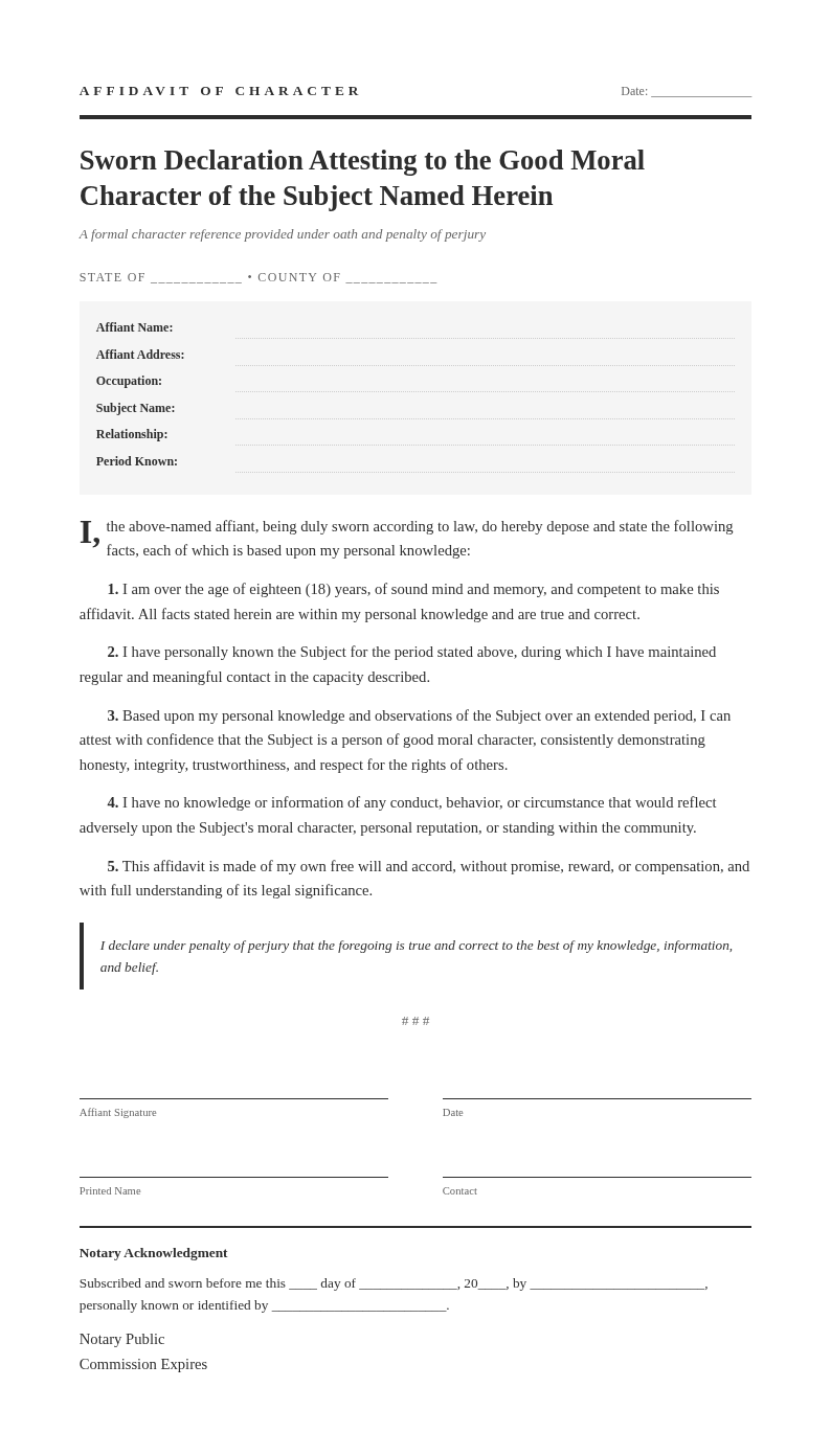 Press Release Style Affidavit of Character